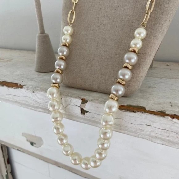 Paperclip Necklace Gold Tone Pearls Brand New AND Pearl Earrings Bundle Jewelry - Picture 10 of 13